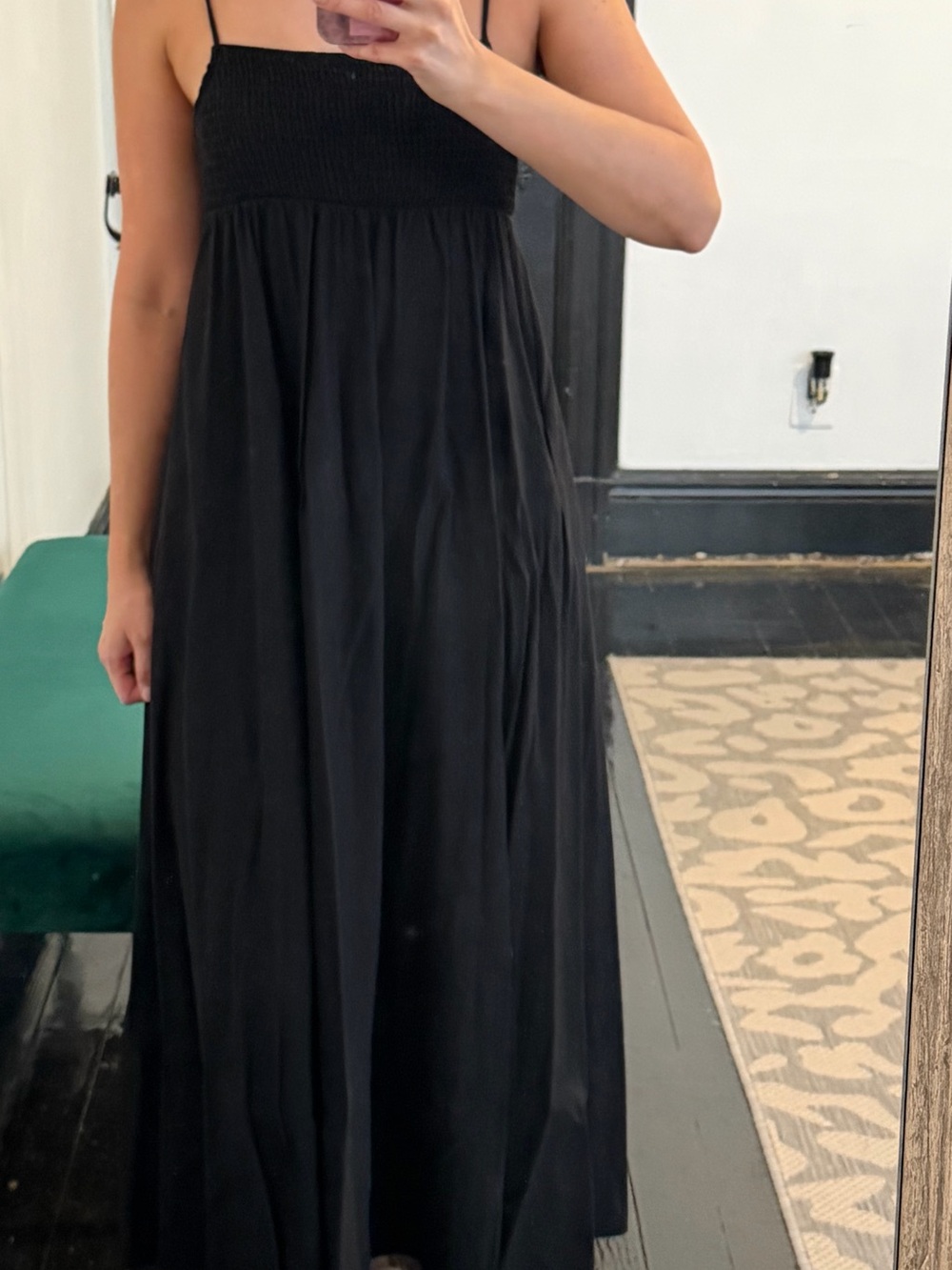Zara Black Spaghetti-Strap Maxi Dress with Smocked Bodice